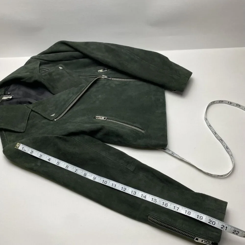 TOPSHOP Suede Caddy Moto Jacket Dark Green Size US 2 - Picture 11 of 11